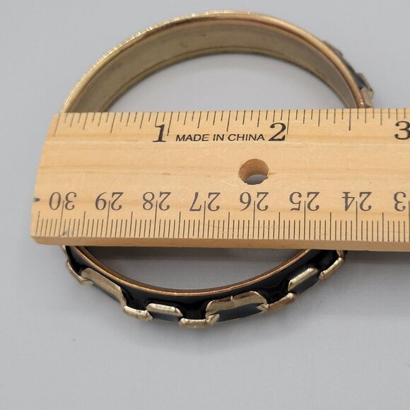 Black and Gold Metal Bangle Bracelet Link Chain Accent Fits Up To 7 3/4" - Picture 5 of 6